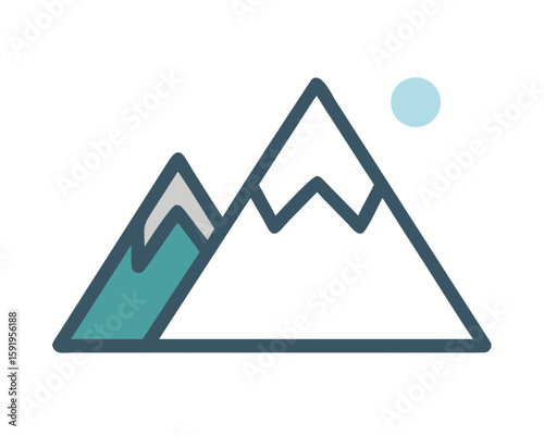 Mountain Peak Icon with Snow Outdoor Adventure & Travel Destination Symbolism Illustration
