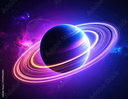 Colorful ringed planet in vibrant space