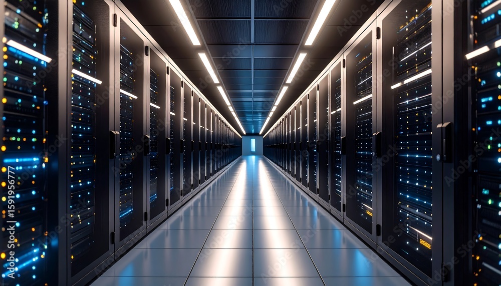 Obraz premium Server room interior, illuminated walkway