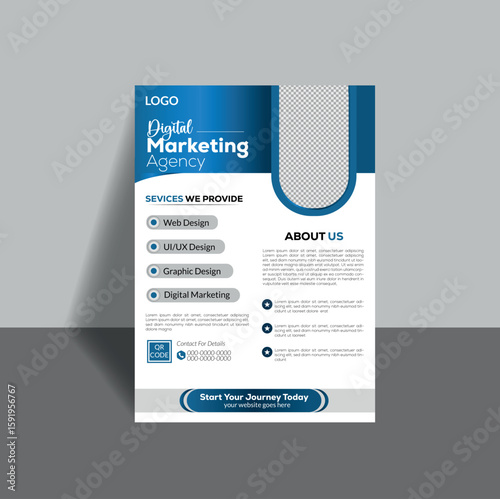 abstract corporate flyer template in blue accent. Fully editable and space for photo vector template