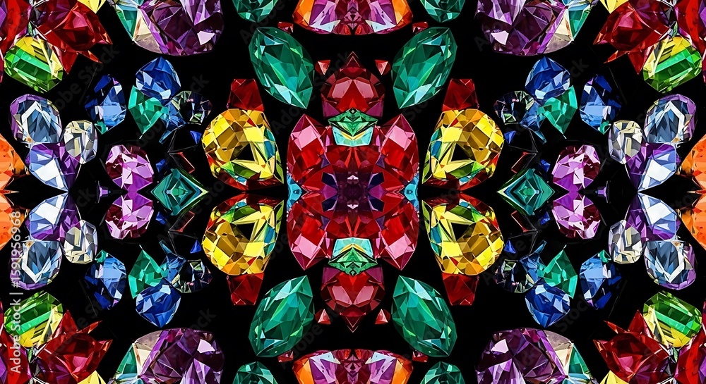 Obraz premium Kaleidoscopic gemstone arrangement showcasing a colorful gemstone mosaic design and patterns