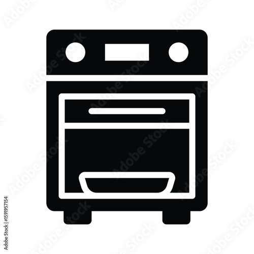 A modern glyph icon of home cooking range