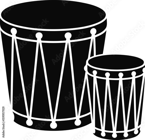 Two Drums Silhouette Vector Illustration, Transparent Background.