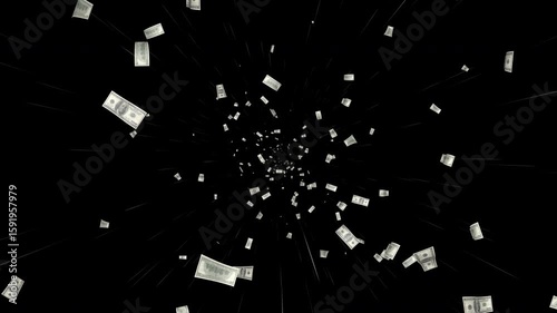 Flying Dollar Banknotes Animation on Alpha Channel, Loop
