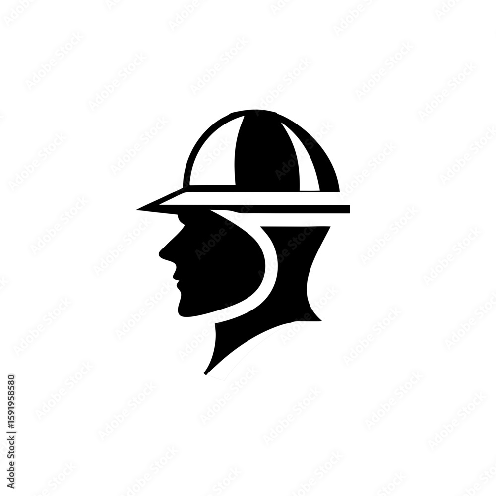 Fototapeta premium Icon logo Silhouette of a Helmeted Worker