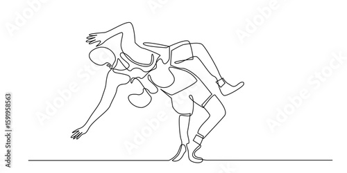 continuous line drawing of wrestling sport.man slamming opponent during wrestling match.editable line art vector