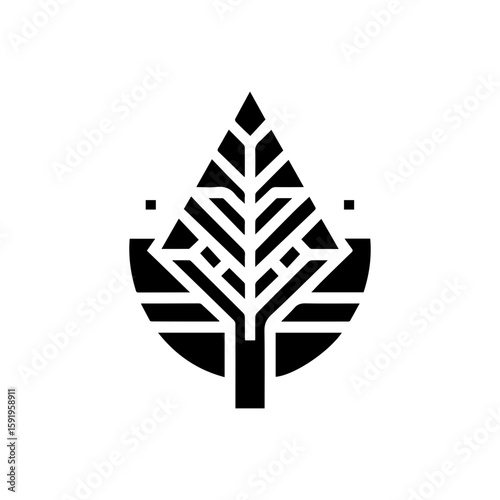 black and white flat simple design of a geometric tree
