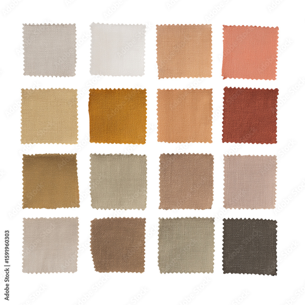 Fototapeta premium collection of fabric swatches in various earthy tones isolated on white background