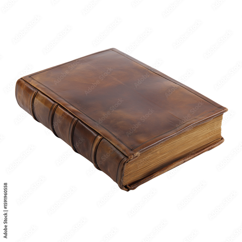 Obraz premium Old leather-bound book isolated on white background