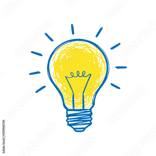Innovation lightbulb icon doodle sketch hand drawn design for business idea inspiration technology solution bright yellow blue vector graphic art