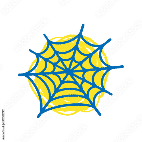 Spider web icon hand drawn doodle sketch symbol for halloween fear trap network connection yellow blue graphic design vector art scary