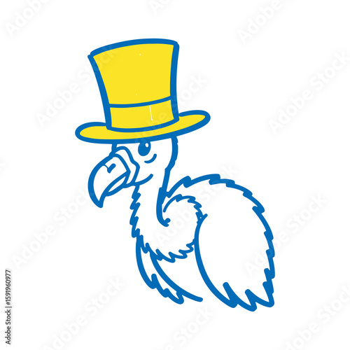 Bird with top hat icon hand drawn doodle sketch of a stork character for cartoon design vector graphic art vintage animal illustration