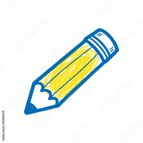 Pencil icon hand drawn doodle sketch symbol for write draw school education office yellow blue graphic design vector art tool illustration