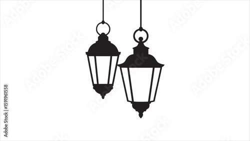 Vintage Hanging Lantern Silhouette Vector for Classic Interior and Exterior Design