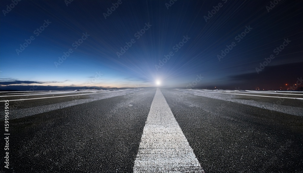 Fototapeta premium illuminated airport runway at night with endless perspective