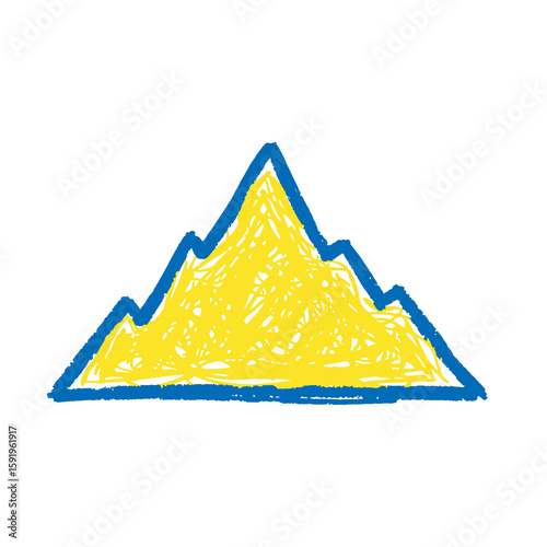Mountain peak icon hand drawn doodle sketch symbol for travel adventure nature landscape hiking yellow blue graphic design vector art success