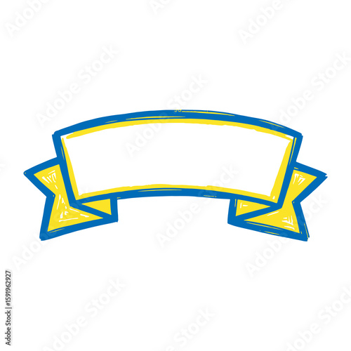 Blank banner icon hand drawn doodle sketch symbol for text ribbon title label message yellow blue graphic design vector art tag illustration