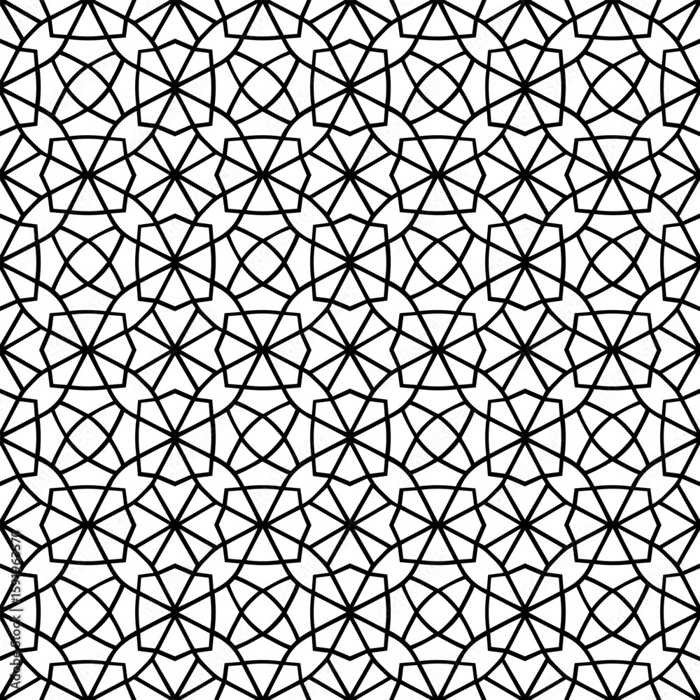 Naklejka premium Ornement décoratif Motif abstrait Moucharabieh Réseau de noir et blanc et de style oriental