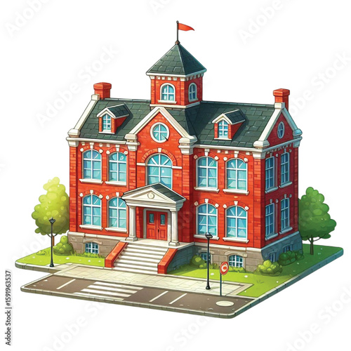 Red Brick School Building Illustration transparent