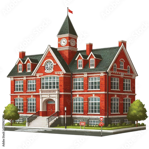 Red Brick School Building Illustration transparent