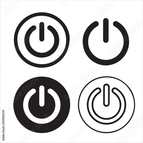 Collection of four power button icons in different styles and colors
