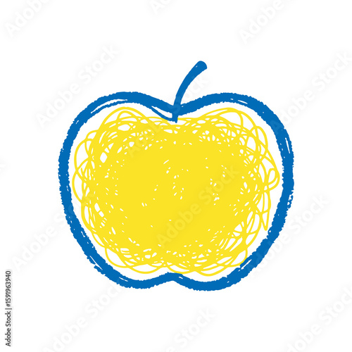 Apple fruit icon hand drawn doodle sketch symbol for food health diet teacher education yellow blue graphic design vector art snack