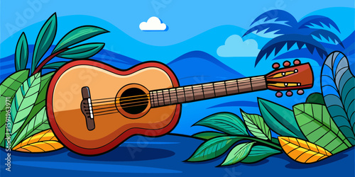 acoustic guitar and flowers