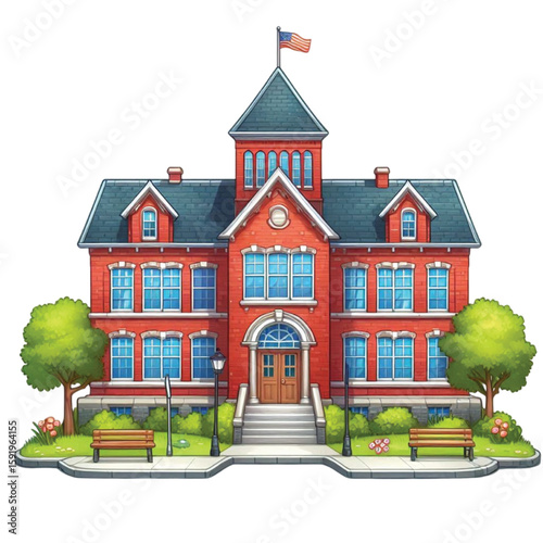 Red Brick School Building Illustration transparent