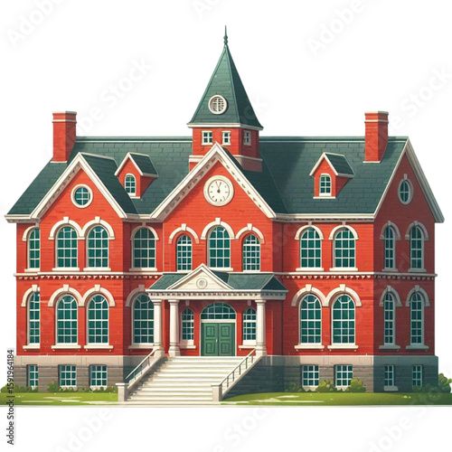 Red Brick School Building Illustration transparent