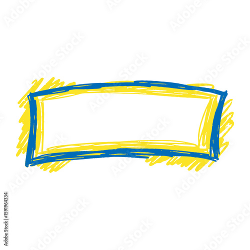 Blank rectangle banner icon hand drawn doodle sketch for text box frame label tag message yellow blue graphic design vector art element