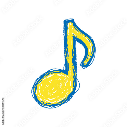 Music note icon hand drawn doodle sketch symbol for sound song melody audio listen yellow blue graphic design vector art musical element