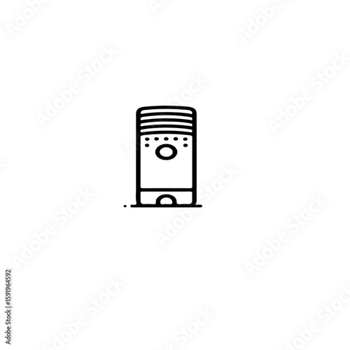 A simple line drawing of a microphone with horizontal stripes and a circle