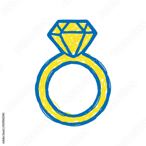 Diamond ring icon hand drawn doodle sketch symbol for engagement wedding jewelry proposal yellow blue graphic design vector art luxury
