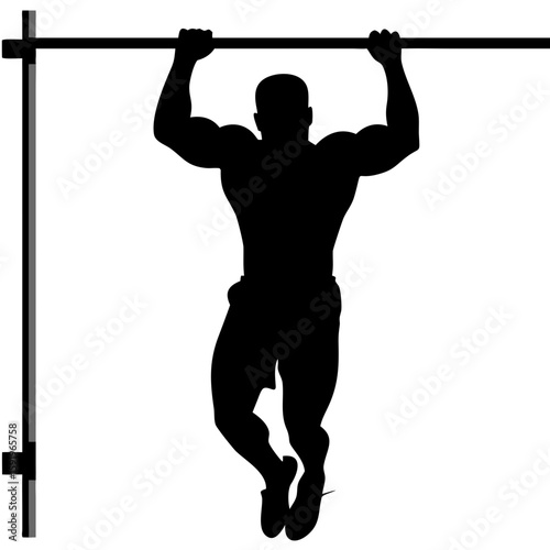 Silhouette of Muscular Man Performing Deadlift with Heavy Barbell