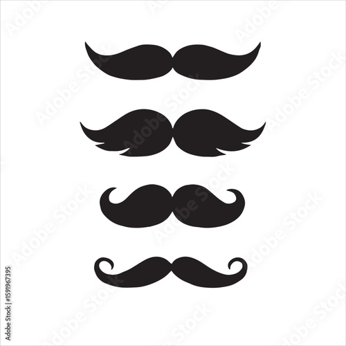 Four different styles of black mustache icons on a white background