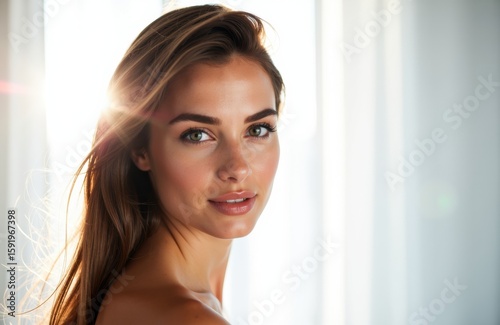 Free Download Woman with long hair and clear skin looking at the camera in natural light - GFXLoad