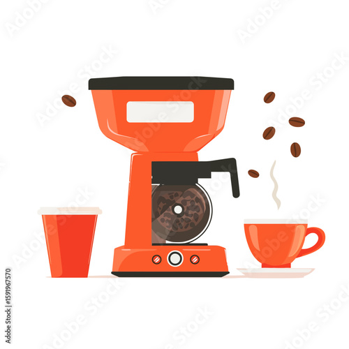 coffee cup and coffee grinder on white 