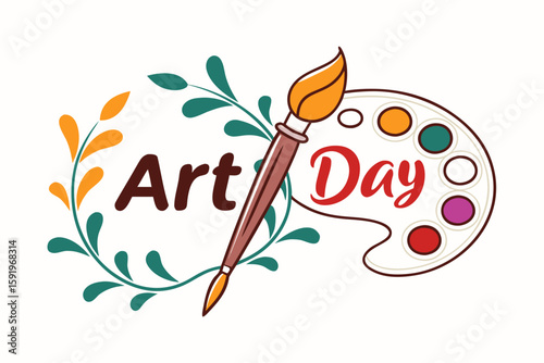 Art day celebration with paintbrush palette and floral wreath design