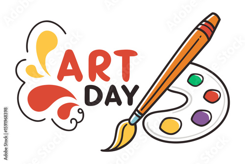 Creative art day celebration with colorful paint brush and palette