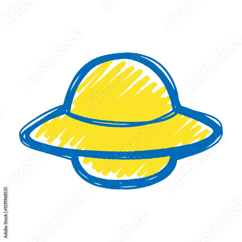 Summer hat icon hand drawn doodle sketch of a bowler fedora for sun protection fashion accessory yellow blue graphic vector art illustration