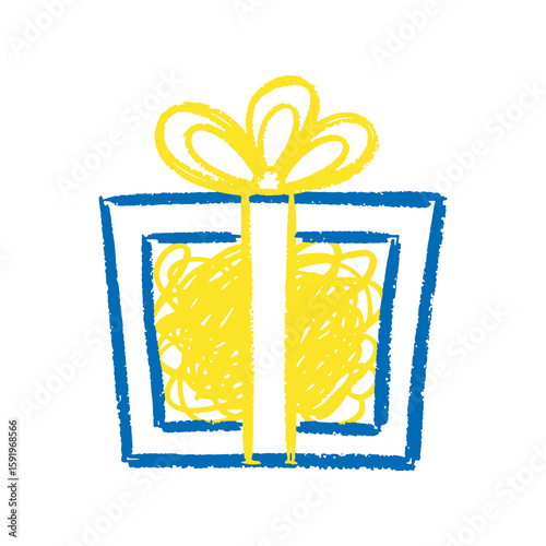 Gift box icon hand drawn doodle sketch symbol for present birthday surprise celebration holiday yellow blue graphic design vector art package
