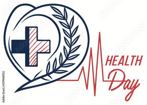 World health day celebration with medical cross and heartbeat graphic
