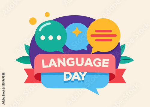 Celebrate language day with colorful speech bubbles and communication symbols