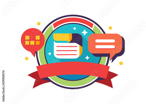 Award winning communication and feedback concept with speech bubbles and ribbon