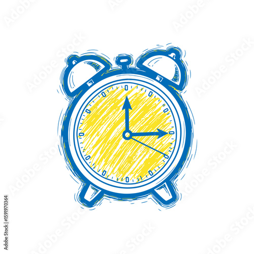 Alarm clock icon hand drawn doodle sketch symbol for time morning wakeup deadline schedule yellow blue graphic design vector art illustration