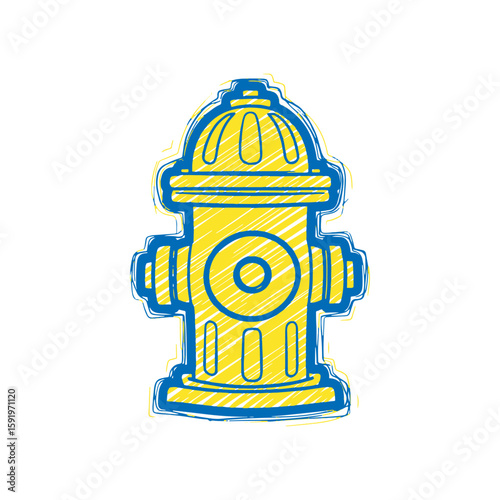 Fire hydrant icon hand drawn doodle sketch symbol for water safety emergency equipment street yellow red graphic design vector art illustration