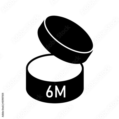 Cosmetic PAO icon. Open jar six. Shelf life Vector. Bold 6M label.