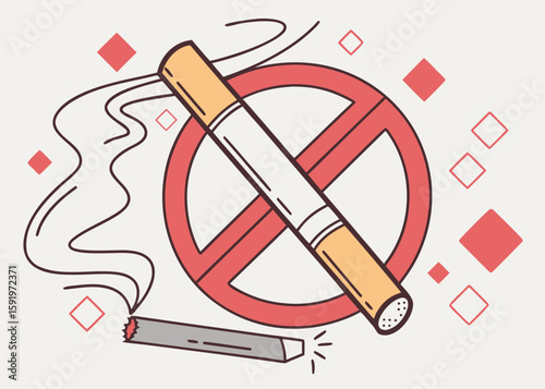 Stop smoking sign with cigarette and smoke illustration