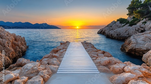 Fototapeta Naklejka Na Ścianę i Meble -  Coastal sunrise pier