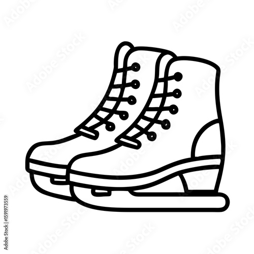 Stylized ice skates icon in black outline on a white background, perfect for winter sports and activities
